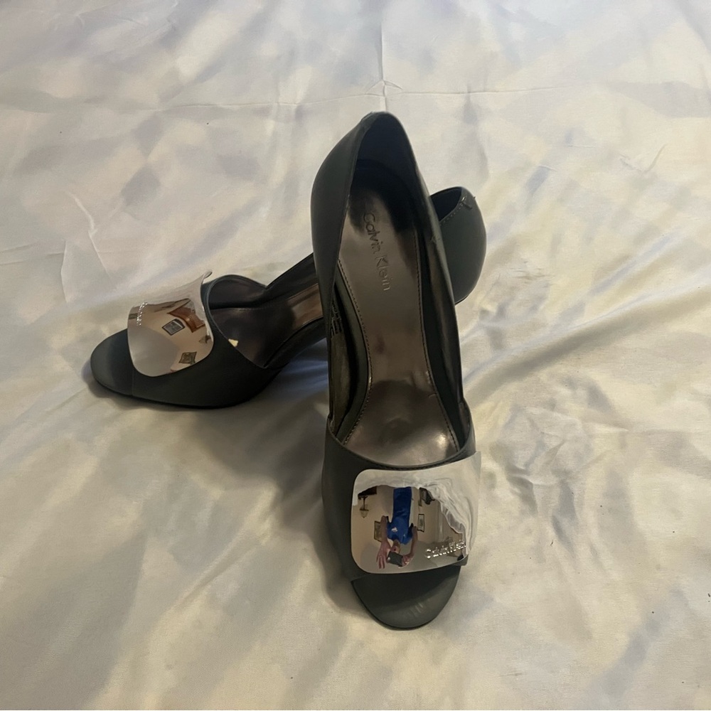 Calvin Klein Dark Gray Peep-Toe Heels